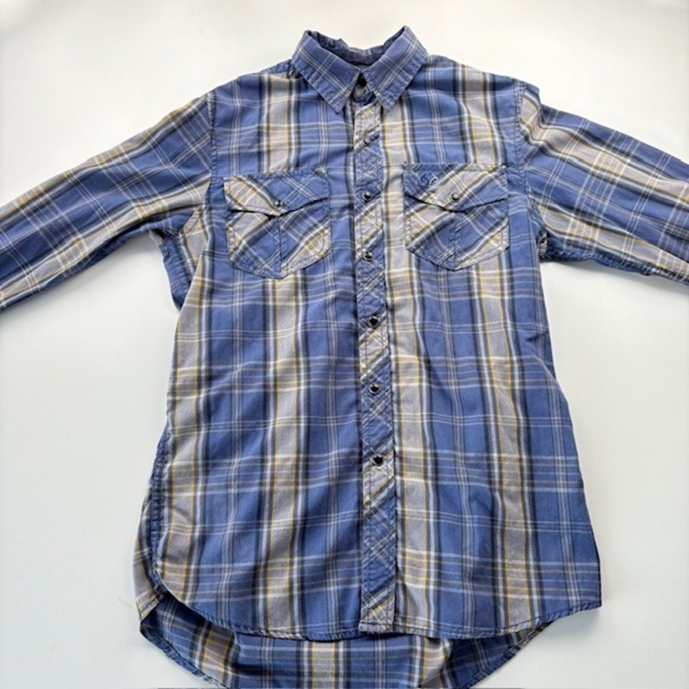 Realtree Men Cowboy Snap front Long Sleeve Button Down Shirt Blue Size Small